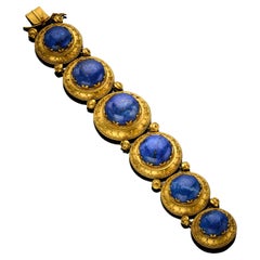 Archaeological Revival Gold and Lapis Lazuli Bracelet, Circa 1865