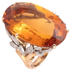 Vintage 18kt Yellow Gold Diamond and Large Topaz Ring