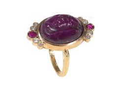 Antique Ruby Diamond She Wolf Signet Intaglio Ring