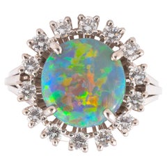 Vintage French Important Black Opal Diamond and White Gold Ring