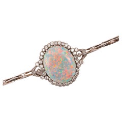 Early 1900's Large Opal Old Cut Diamond and Gold Bracelet/Pendant
