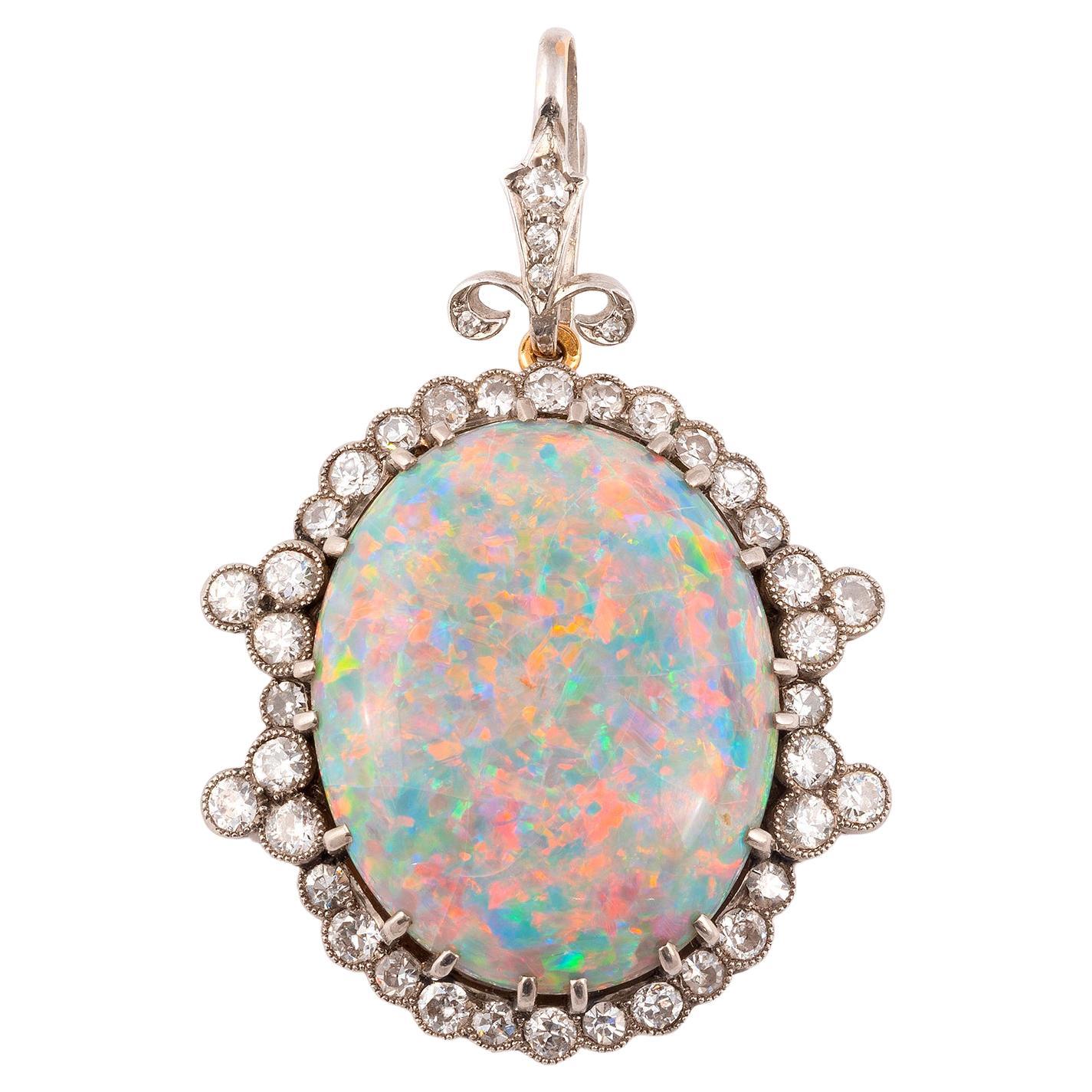 Early 1900's Large 20 carat Opal Old Cut Diamond and Gold Bracelet/Pendant For Sale