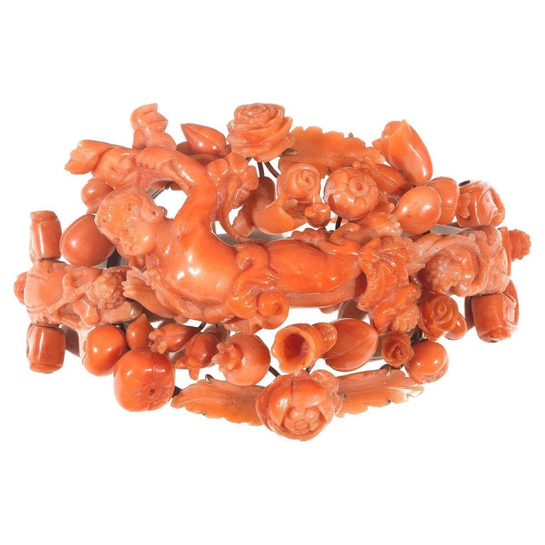 Antique 19th Century Cameo Carved Coral Bracelet For Sale at 1stDibs