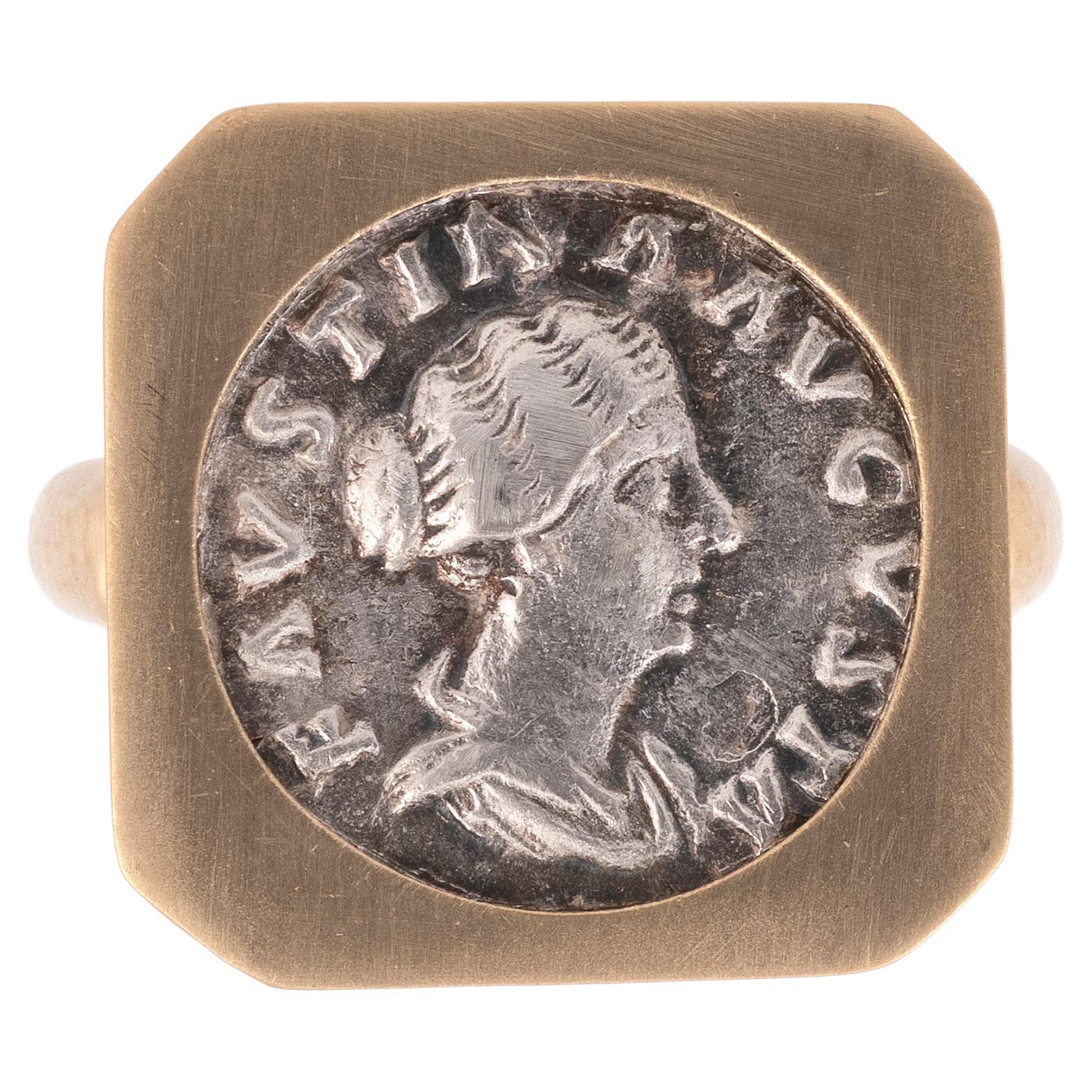 The younger Faustina was perhaps the most noble woman in all Roman history. Daughter of the emperor Antoninus Pius, she married his successor Marcus Aurelius, and became the mother of the emperor Commodus. This superb coin portrait shows her not