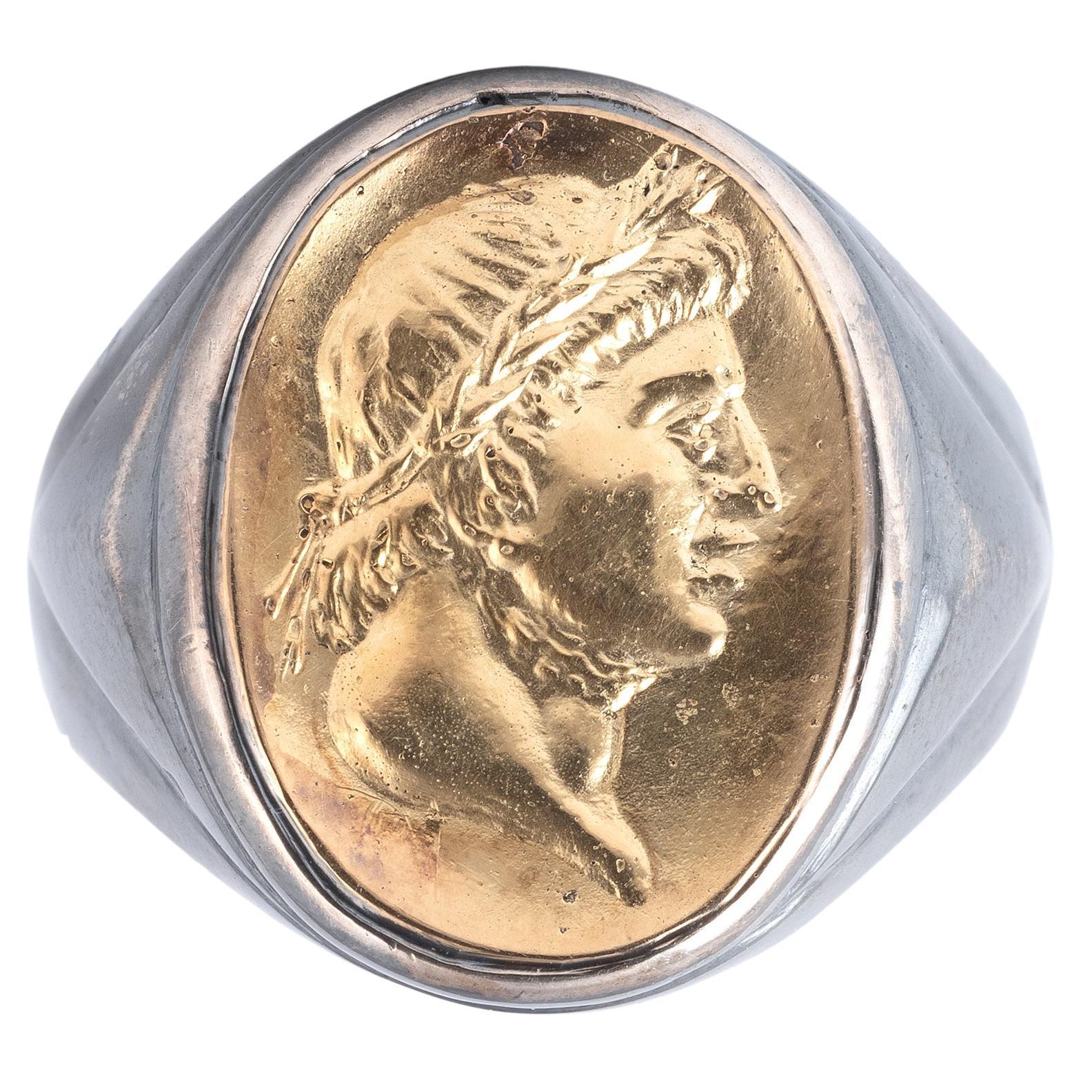 Silber Gold Römischer Kaiser Gaius Julius Caesar Kamee Herrenring