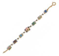 1980s Attilio Codognato Renaissance Style Enamel Diamond Gold Skull Bracelet