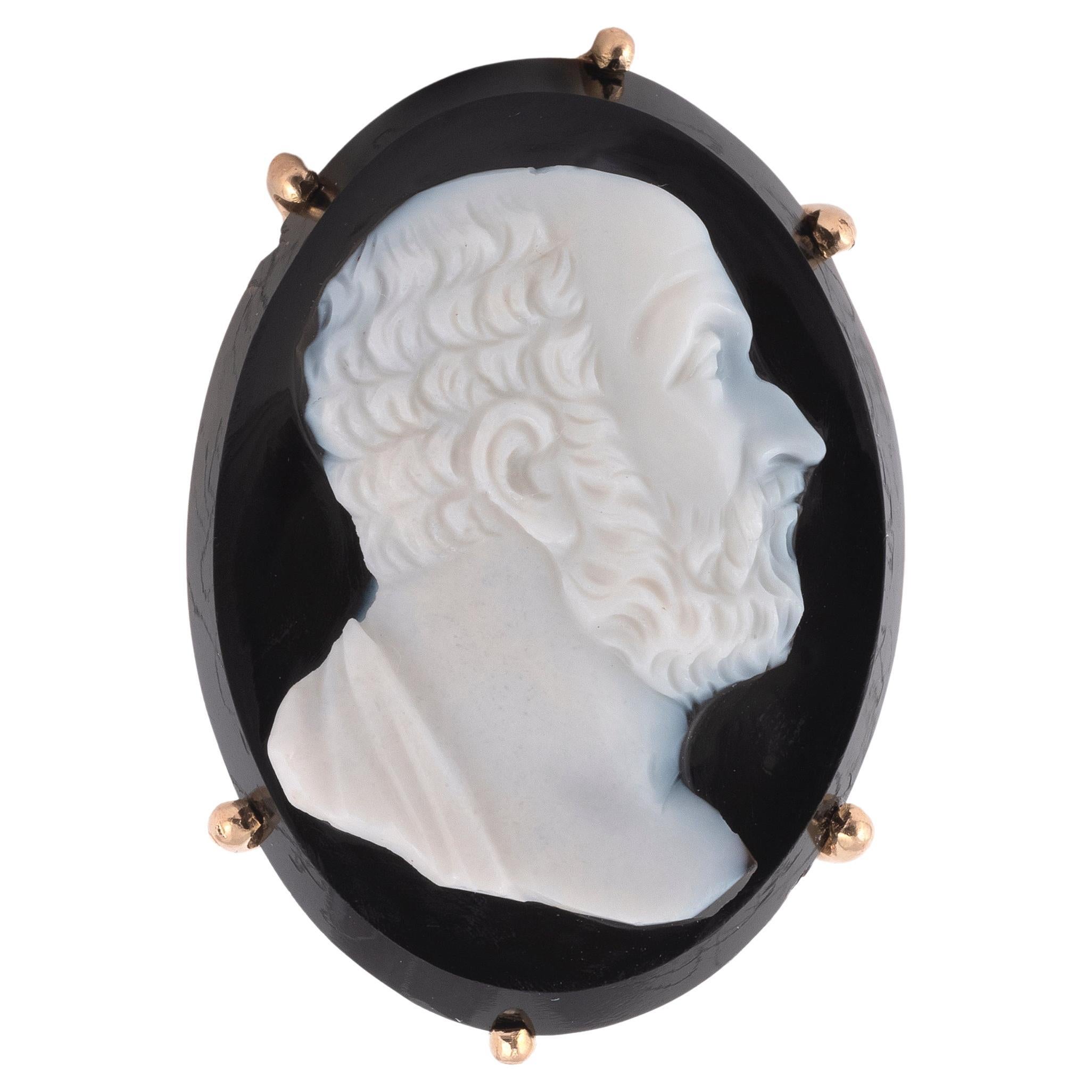 Uncut Antique French Agate Cameo Men's Ring For Sale