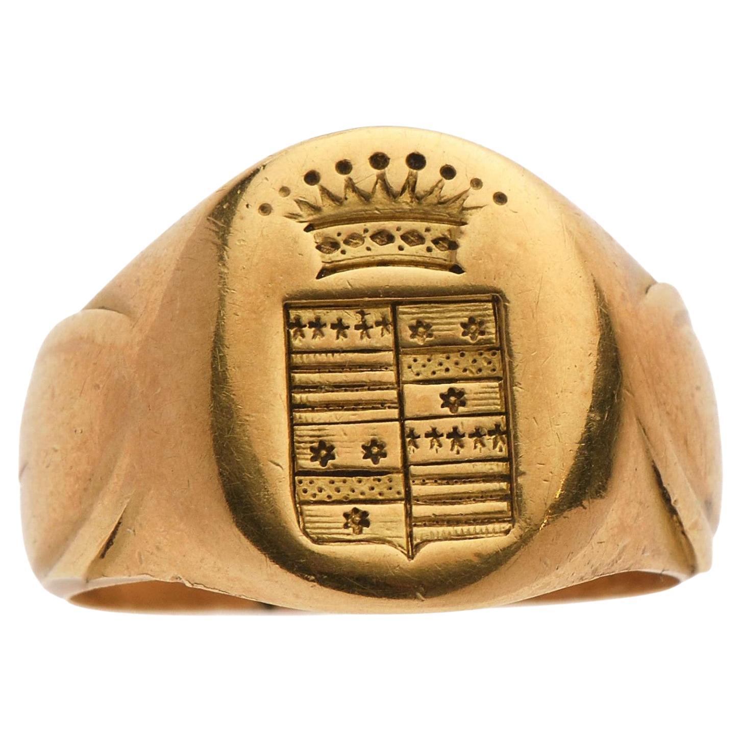 French Napoleon III Gold Signet Men's Ring