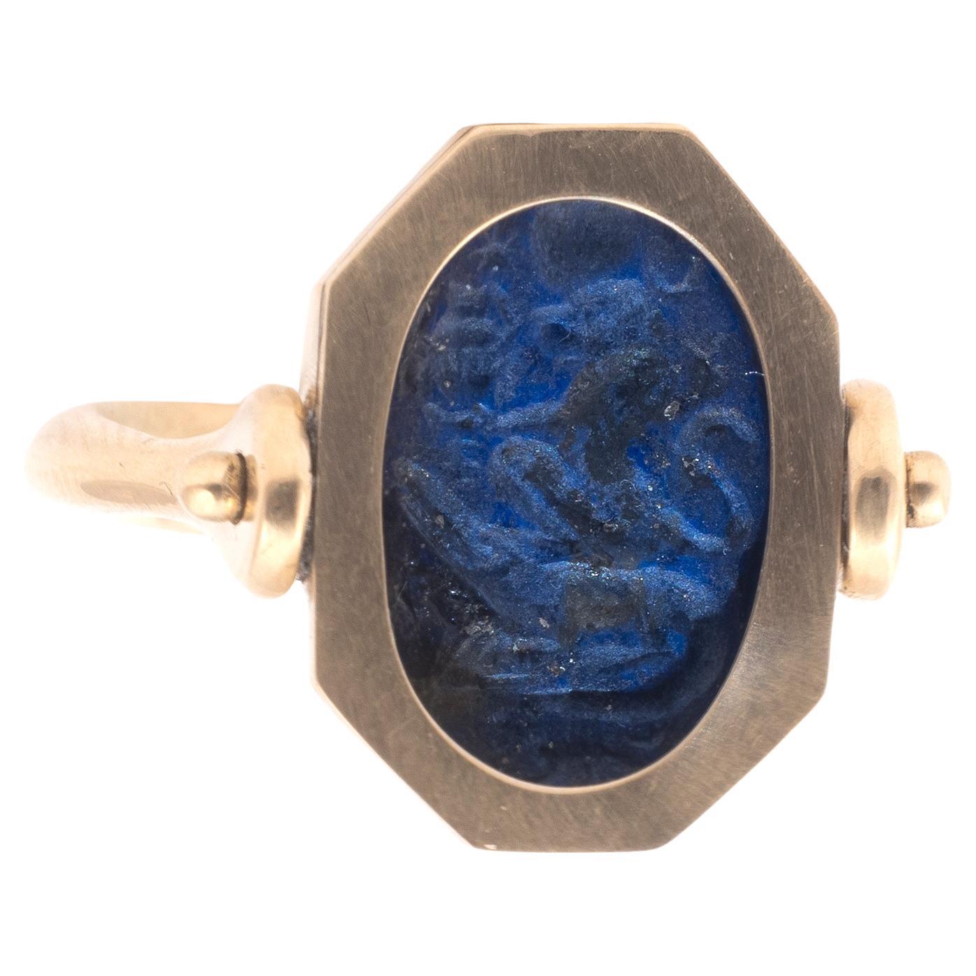 A Lapis Lazuli Gnostic Intaglio Ring 2nd-3rd Century AD For Sale