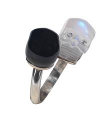 Moonstone Onyx Diamond Platinum Cross over Skull Ring