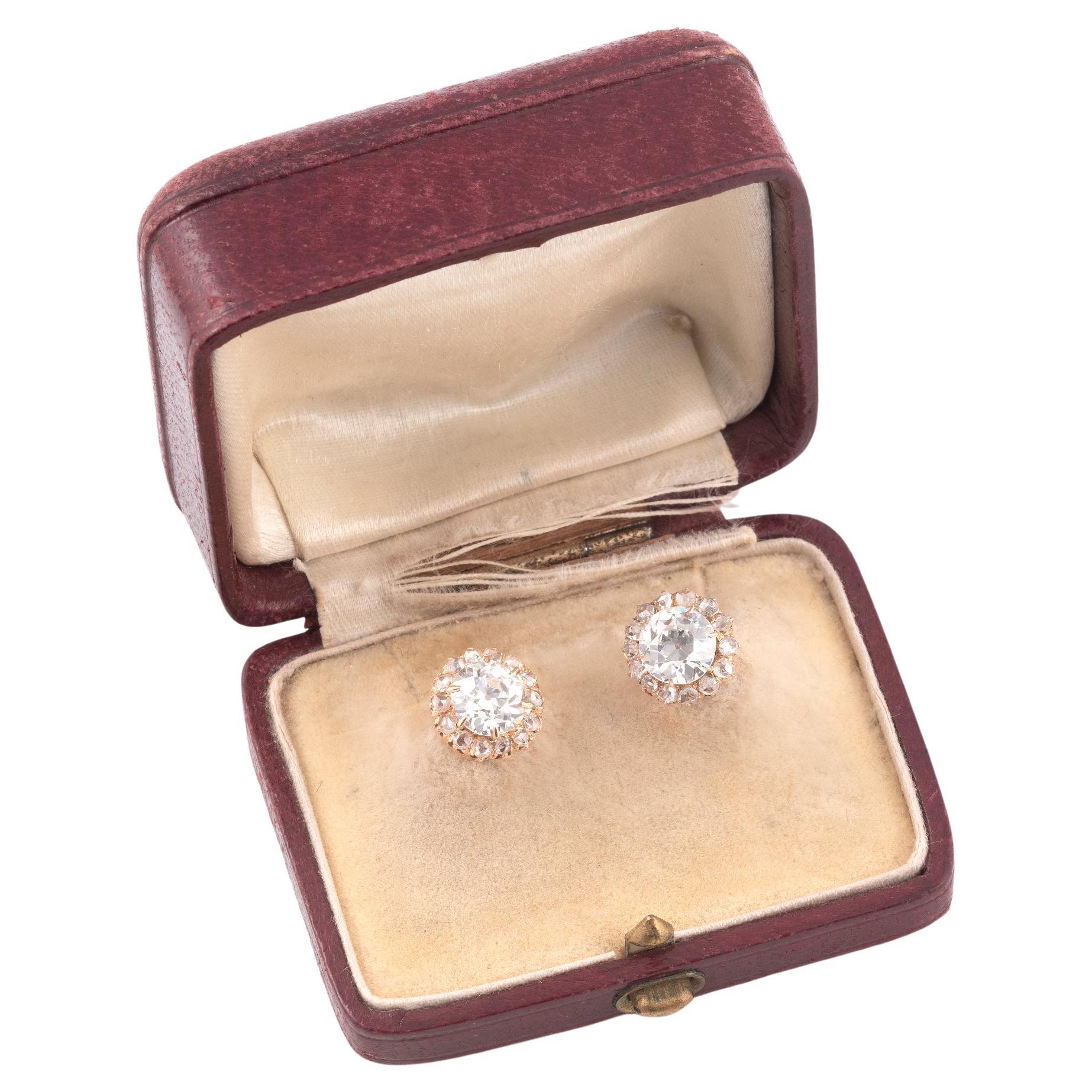 Antique Stud Earrings With Old European Cut Diamonds For Sale