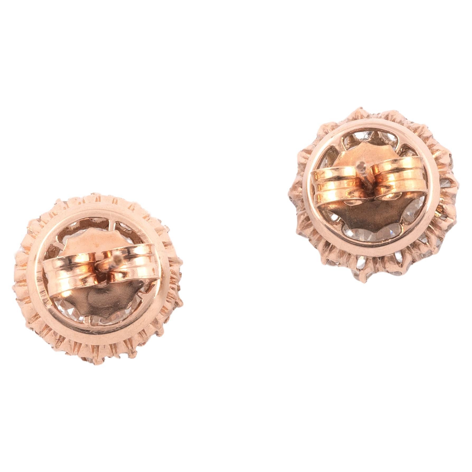 Antique Stud Earrings With Old European Cut Diamonds In Excellent Condition For Sale In Firenze, IT