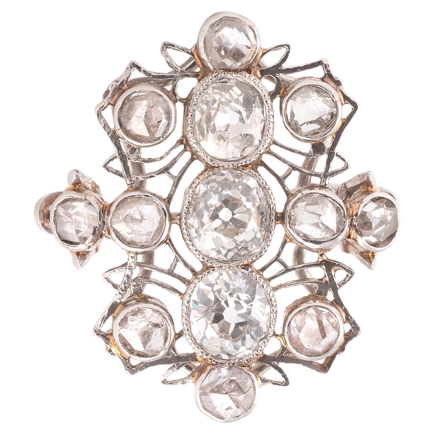 Belle Époque Platin & Drei Stein Altschliff Diamantring 1900's