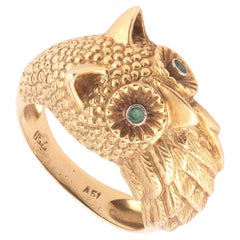 Vintage Gold and Peridot Owl Ring