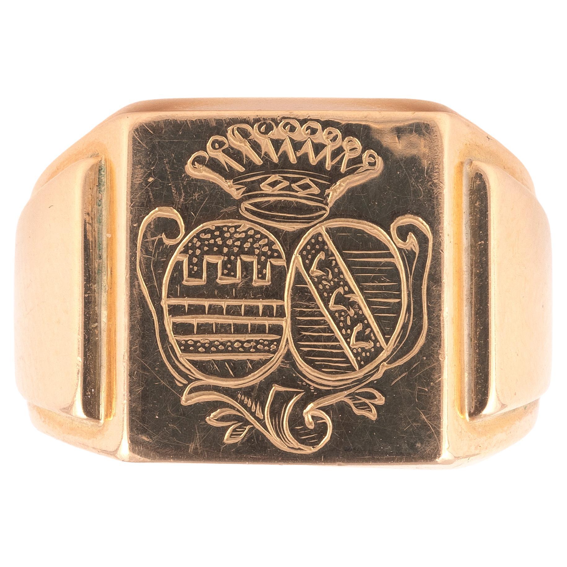 Antiker 18kt Rose Gold Signet Familienwappen Ring