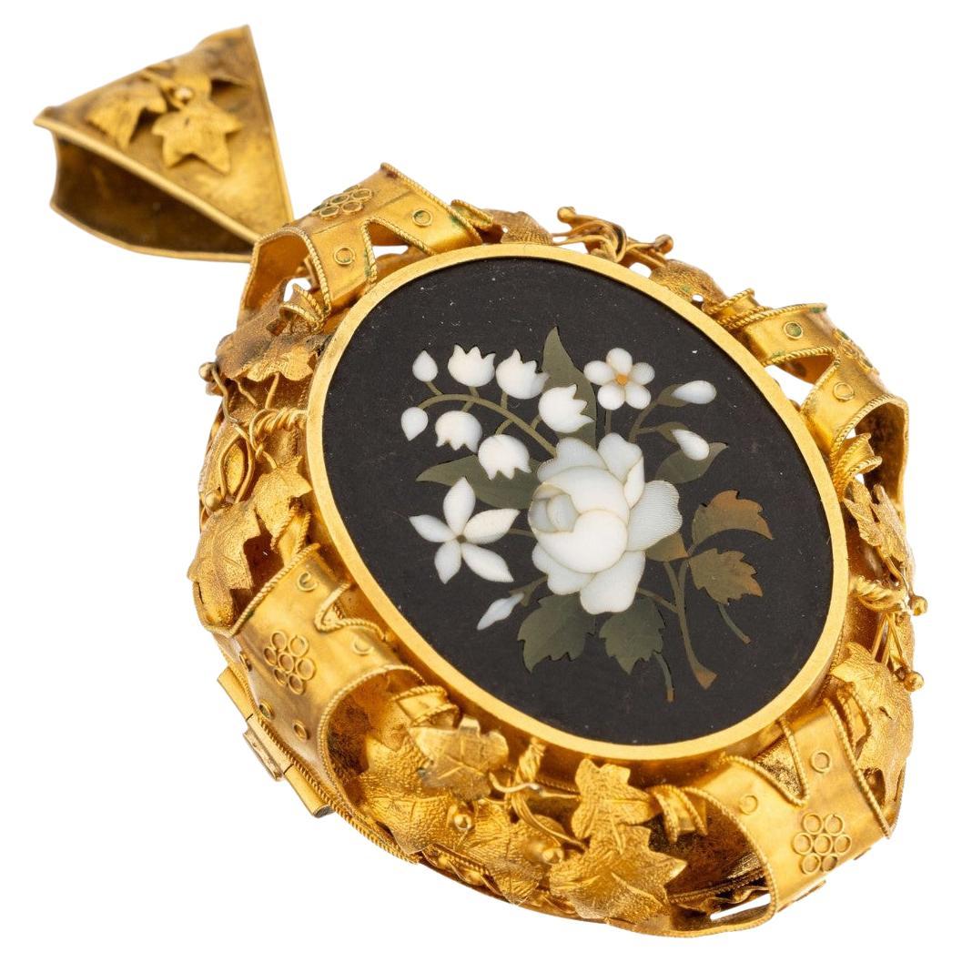 Etruscan Revival Archaeological Revival Gold And Micromosaic Brooch/Pendant 1860's For Sale