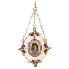 Devotionaler italienischer Renaissance-Anhänger aus Bergkristall und Emaille aus dem frühen 17. Jahrhundert
