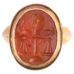 Roman Carnelian Intaglio Depicting Arione Gold Ring circa 2nd Century A.D