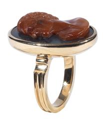 Antique Chalcedony Cameo Ring of Crassus circa 1810s