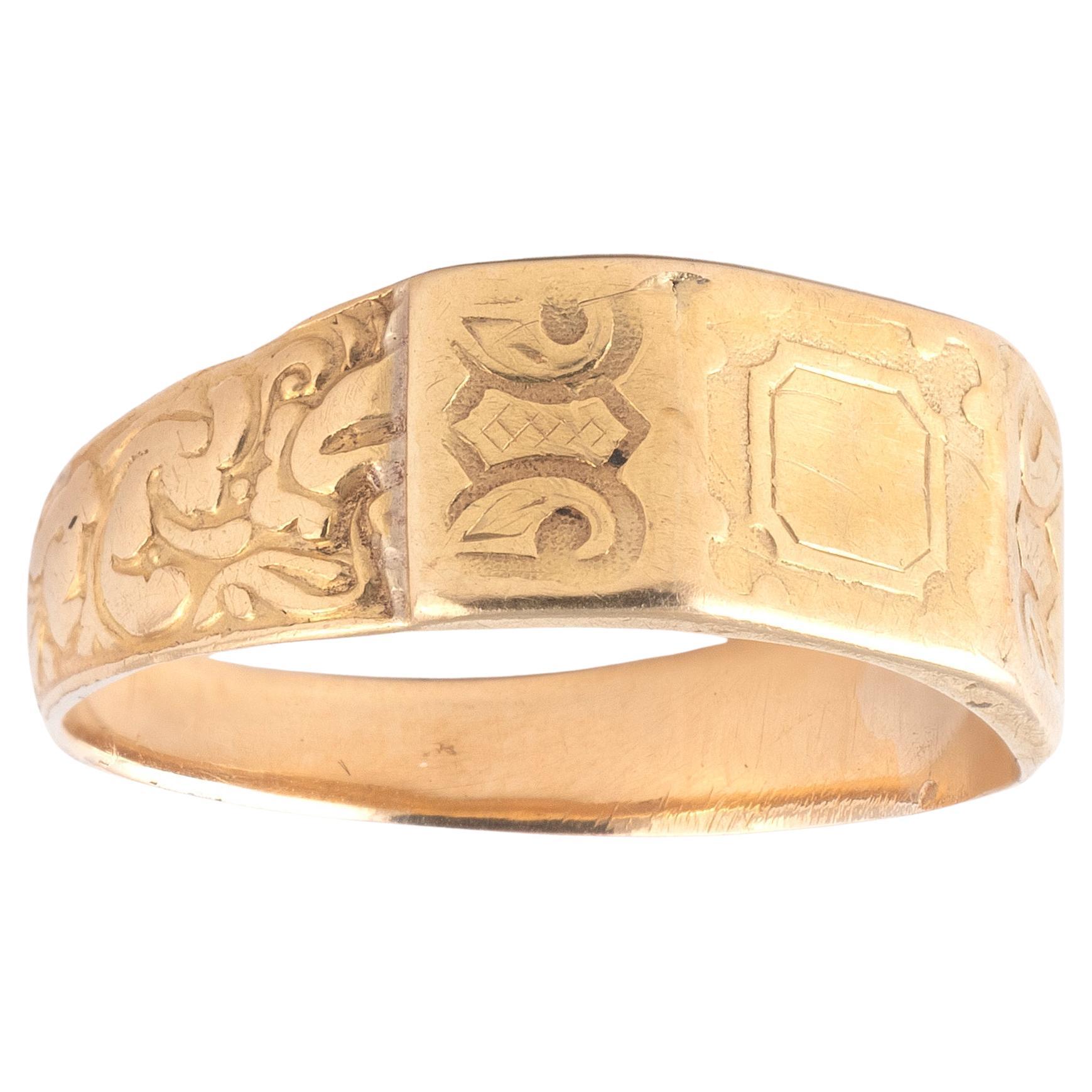 18th Century Italian 22K Yellow Gold Chased Band Men's Ring In Excellent Condition In Firenze, IT