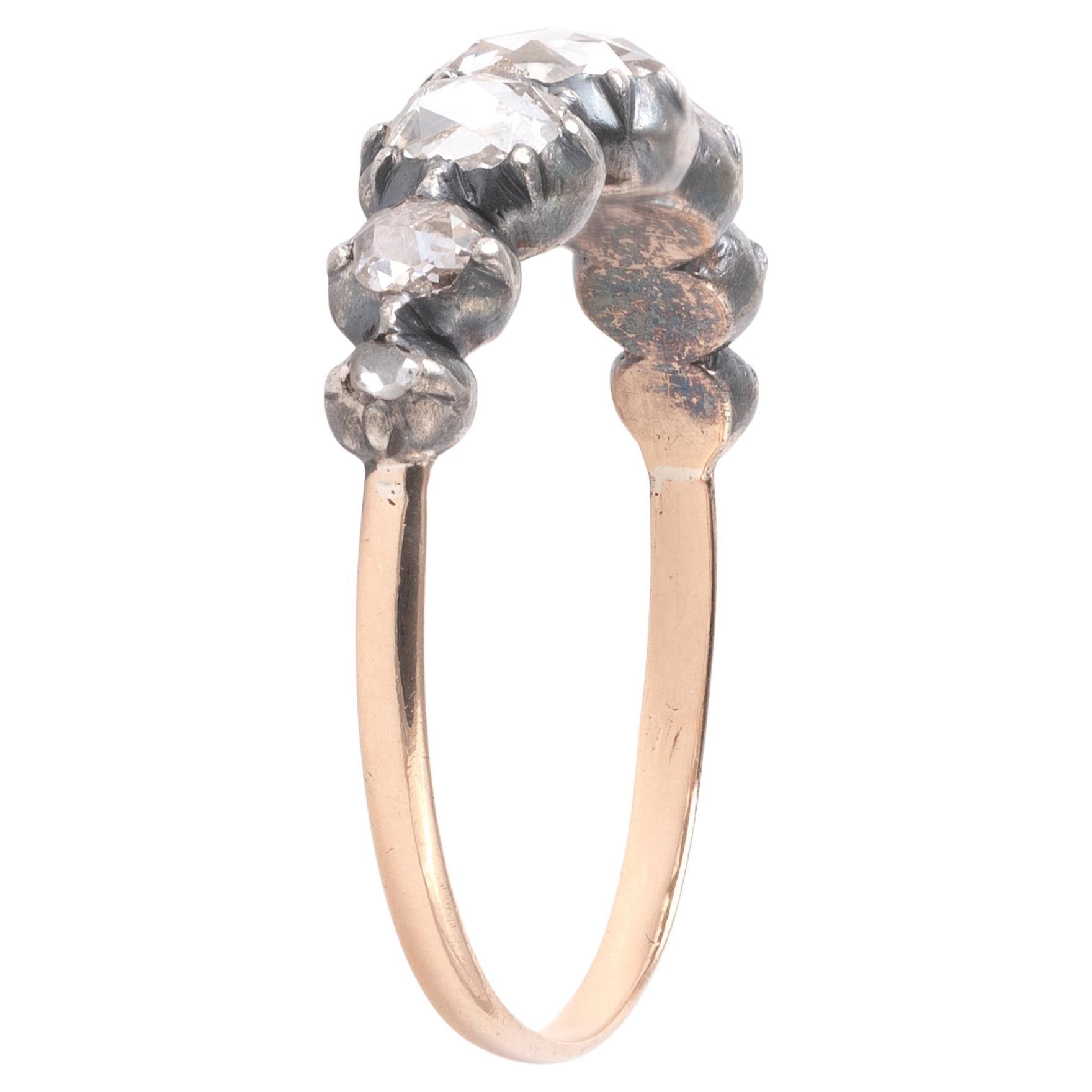 Women's or Men's Georgian Half Hoop Ring Set With Seven Rose Cut Diamonds For Sale