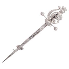 Retro Big Sword-Shaped Brooch In 18kt White Gold And Diamond