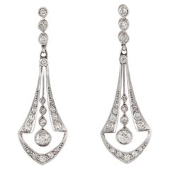 Retro 18Kt White Gold And Old Cut Diamond Drop Earrings