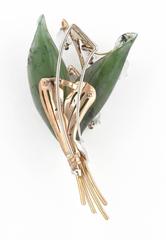 Jade Diamond Gold Lily of the Valley Brooch