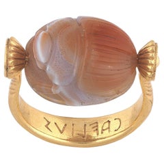 Late 18th Century Agate Scarab Intaglio of Bellerophon and the Chimera