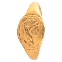 Hellenistic 22k Gold Signet Ring with Ruler Bust, Greece, Circa 300 BC