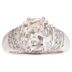 Vintage 4.20ct Cushion-Cut Diamond Ring in 18K White Gold, 1950s