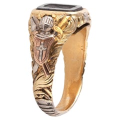 Antique Neo-Gothic Knight's Ring, Two-Tone Gold & Platinum, 1850