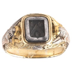 Antique Neo-Gothic Knight's Ring Platinum and Bicolored Gold circa 1850