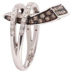 Retro 18kt White Gold Ring with 1.12ct White & 2.26ct Cognac Diamonds