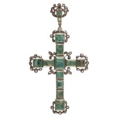 18th Century Silver Cross Pendant with Diamond & Emerald