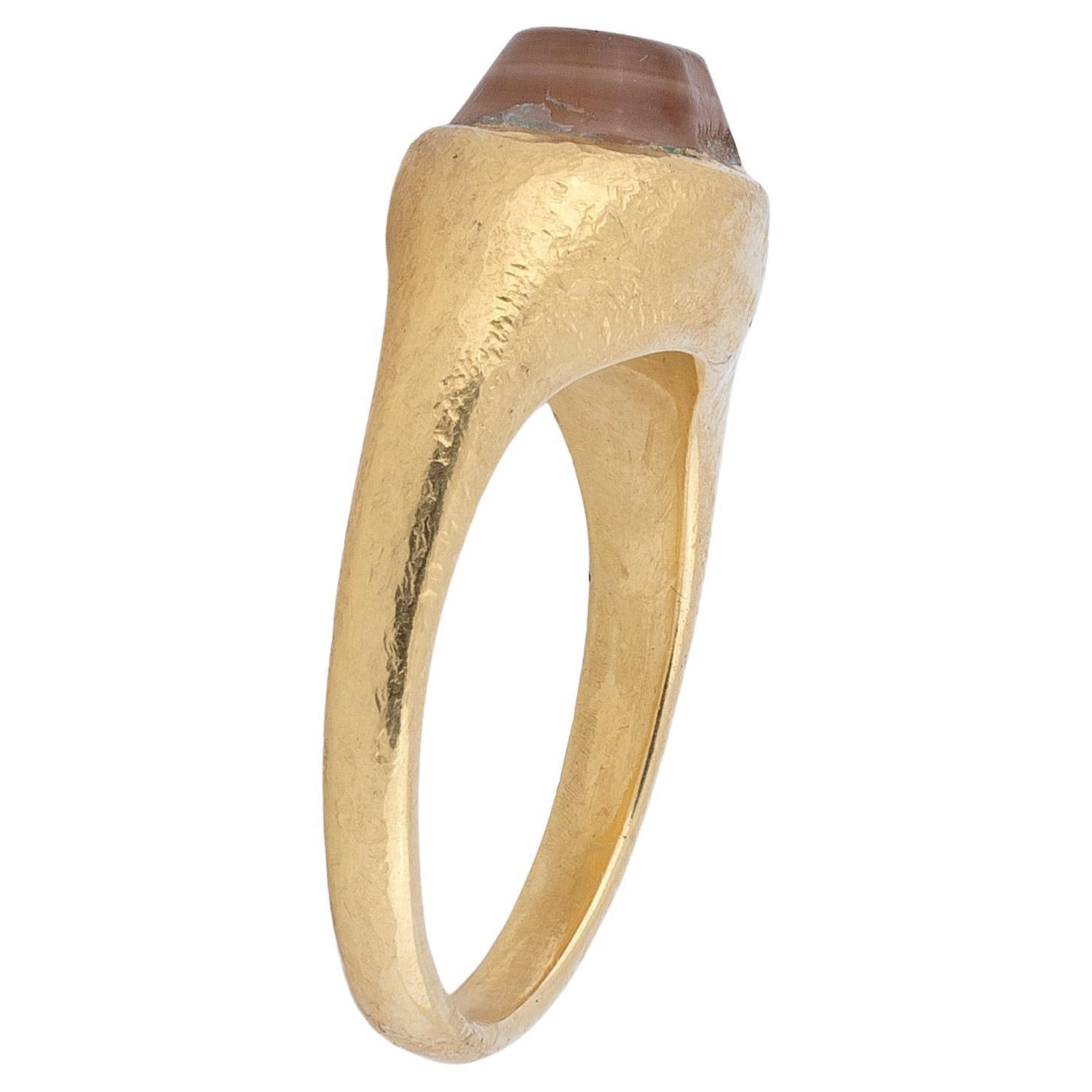 Classical Roman Ancient Roman Gold Mens Signet Ring Conical Intaglio Ring Gem Carving Jupiter For Sale