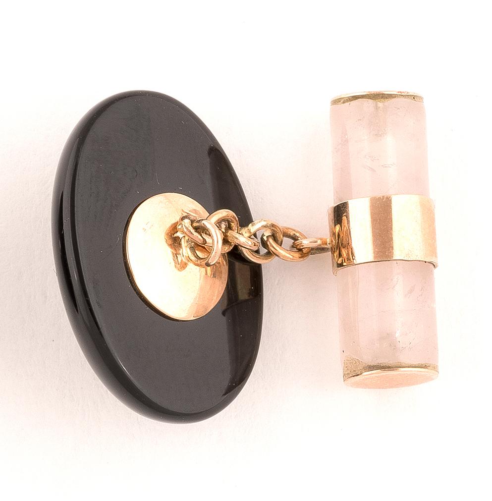 Gold Rose Quartz Onyx and Diamond Cufflinks In New Condition In Firenze, IT