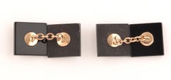 Gold Onyx Perlmutt und Diamant Manschettenknöpfe, Italien, 21. Jahrhundert