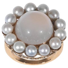Moonstone Pearl Gold Cluster Ring