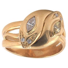 Antique 18 Carat Yellow Gold Marquise Diamond Snake Ring