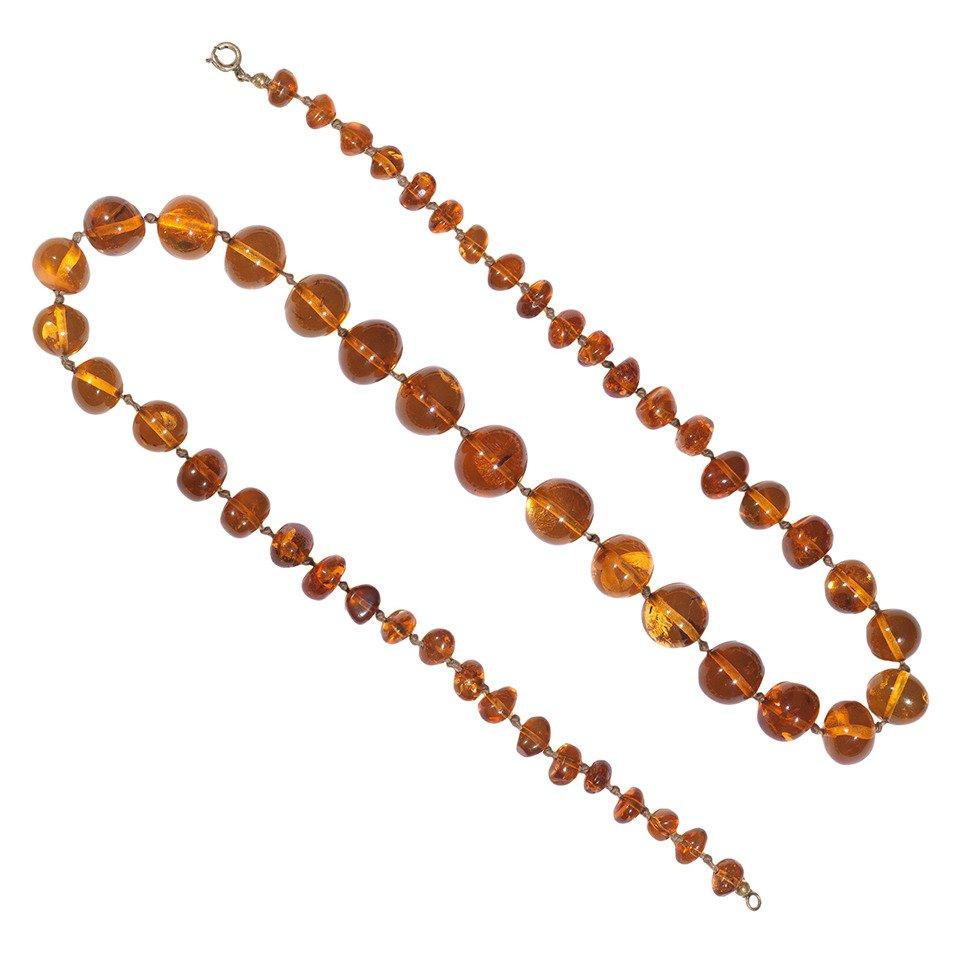 Retro Amber Bead Necklace For Sale