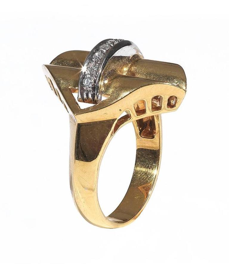 Retro Diamond Two Color Gold Ring In Excellent Condition In Firenze, IT