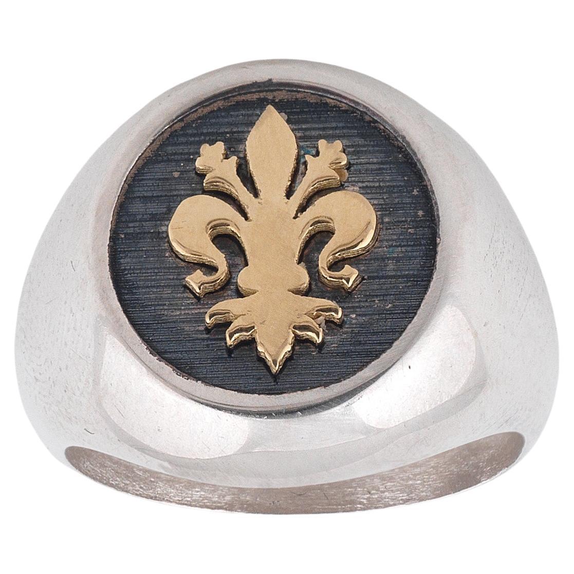 Silver Gold Lily of Florence Signet Ring For Sale
