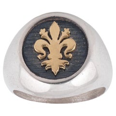 Silver Gold Lily of Florence Signet Ring