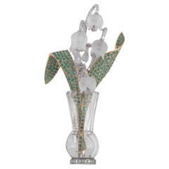 Diamond, Emerald and Rock Crystal Lily Of The Valley Flowers Brooch