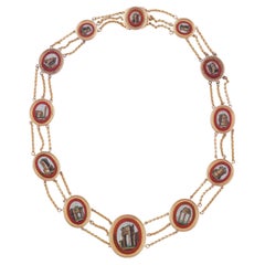 Antique Gold and Red Glass Micromosaic Necklace, circa 1810-1820