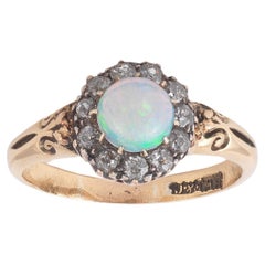Antique Opal and Old Cut Diamond Cluster Ring