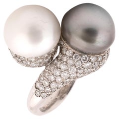 Cultured Pearl and Diamond Crossover Ring