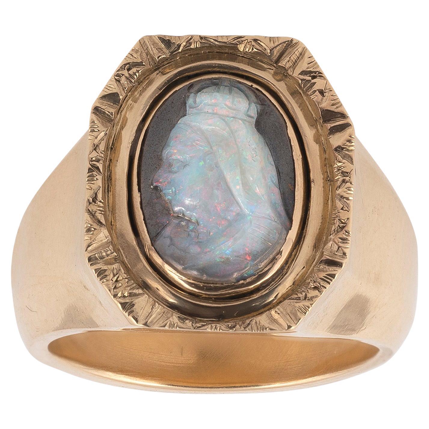 Late 19th Century Cameo Opal Intaglio of Queen Victoria Gold Ring