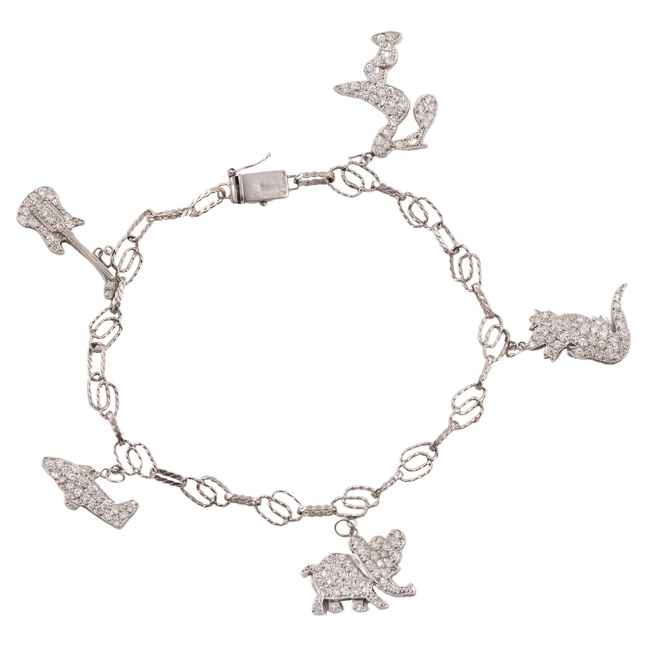 Diamond Platinum Charm Novelty Bracelet